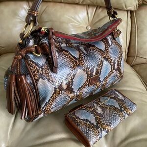 SALE! Dooney & Bourke Python Bag & Wallet Rare Set Blue Florentine Leather